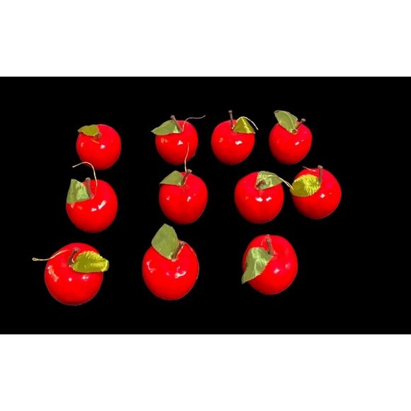 Vintage Set Of 12 Coated Foam Decorative Red Apple Ornaments With Hanger - Picture 1 of 5
